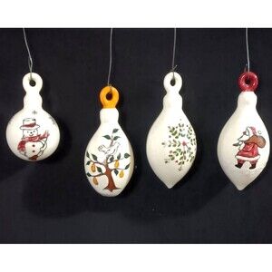 Vintage Festive Set of 4 White Porcelain Christmas Ornaments